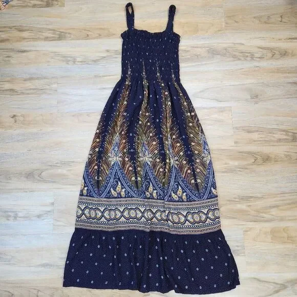 💛One Size Plus Blue Floral Print Sleeveless Maxi Dress One Size - Picture 1 of 9